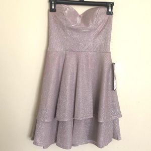 B DARLIN Glitter-knit Strapless Fit & Flared Dress